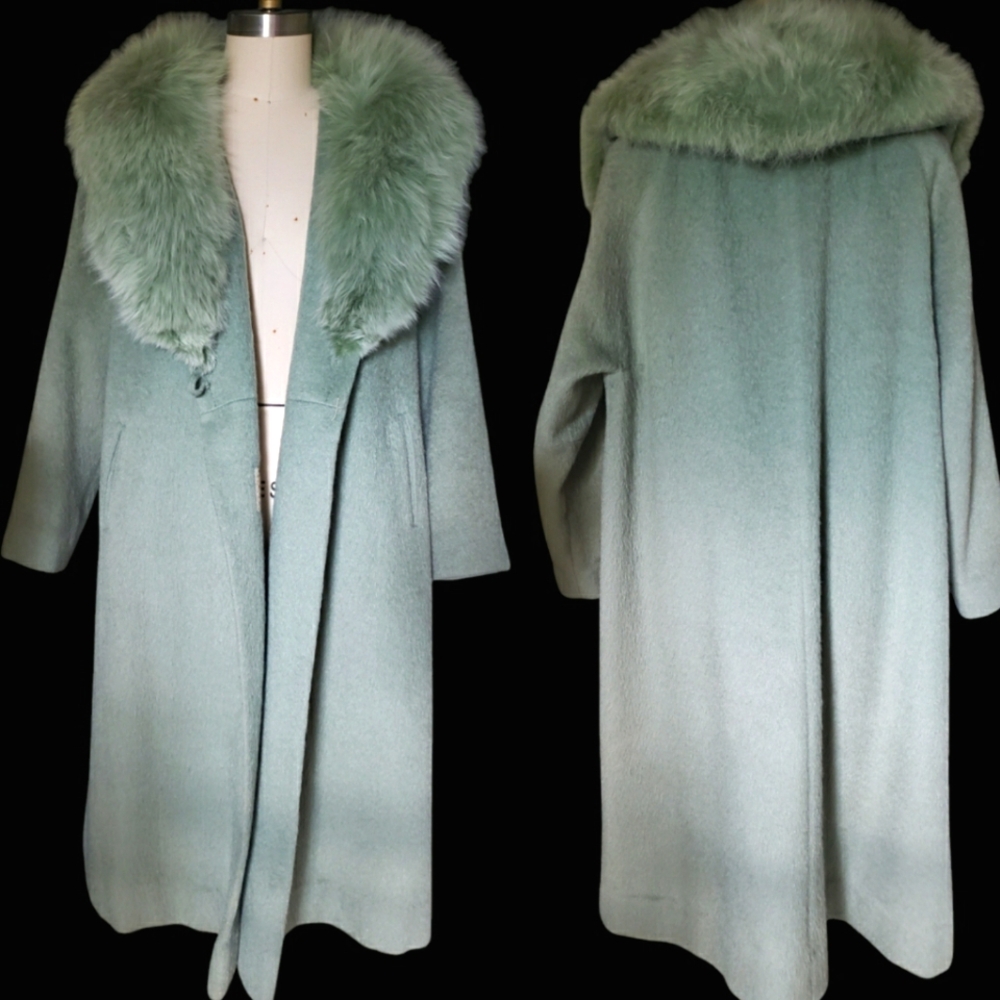Vintage 1960's pastel green mohair fur coat coat medium large